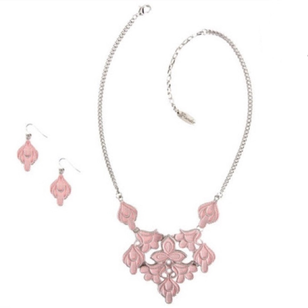 ▪️Plunder Sue Pink Floral Necklace & Earrings NEW - Picture 3 of 3
